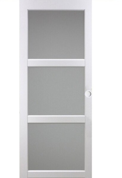 GD MENUISERIES - Porte Coulissante Kenya Blanc Vitrée H204 X L83 cm, Rail Alu Bandeau Blanc, Coquilles Blanc - large