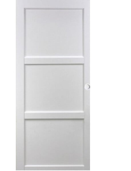 GD MENUISERIES - Porte Coulissante Korya Blanc 3 panneaux H204 x L93 cm, Rail Alu bandeau blanc, Coquilles blanc - large