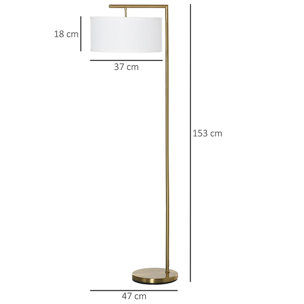 HOMCOM - Lampadaire design néo-rétro max. 40 W 153H cm abat-jour circulaire aspect lin blanc piètement structure métal doré - large