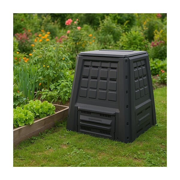 INTEC - Composteur de jardin 380L Anthracite Déchets verts Couvercle et trappe d'extraction INTEC - large