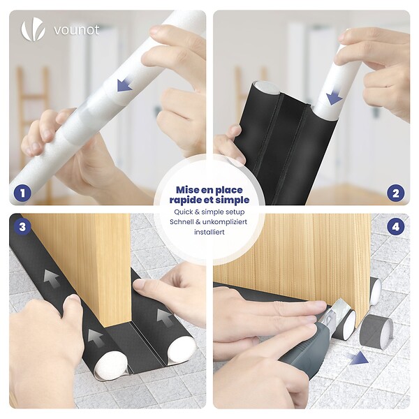 VOUNOT - Lot de 4 Boudins de Porte Isolants coupe froid Découpables 96cm Noir - large