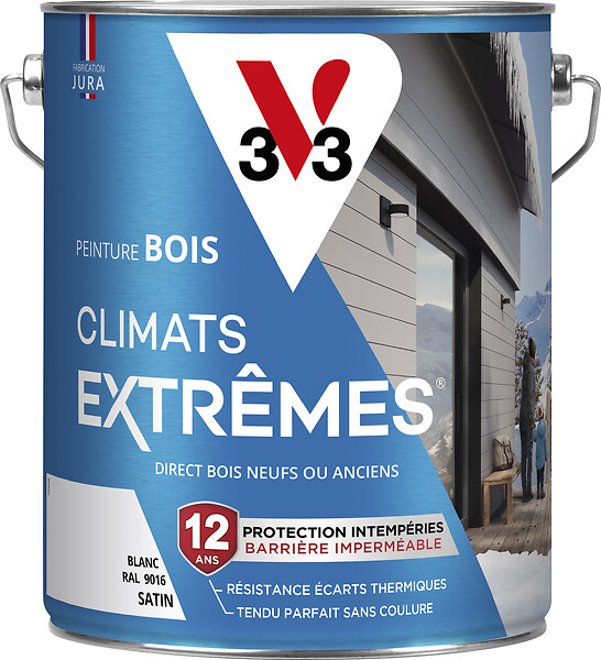 V33 PEINTURE - Peinture bois Climats extrêmes - Satin - Blanc - 5L - large