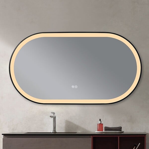LUXURYBAIN - Miroir salle de bain LED ovale 110x60cm anti buée avec cadre en aluminium noir- LuxuryBain - large