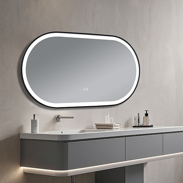 LUXURYBAIN - Miroir salle de bain LED ovale 110x60cm anti buée avec cadre en aluminium noir- LuxuryBain - large