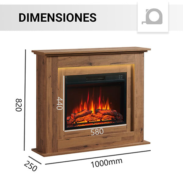 BALDERIA - Cheminée électrique BALDERIA Finn - Cheminée sur pied, chauffage 2000 W - Chêne foncé - large