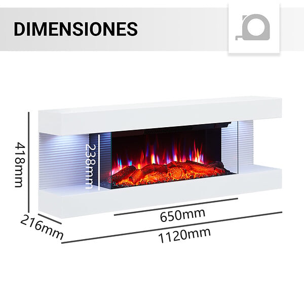 BALDERIA - Cheminée électrique BALDERIA Lumina - Cheminée murale - blanc - large