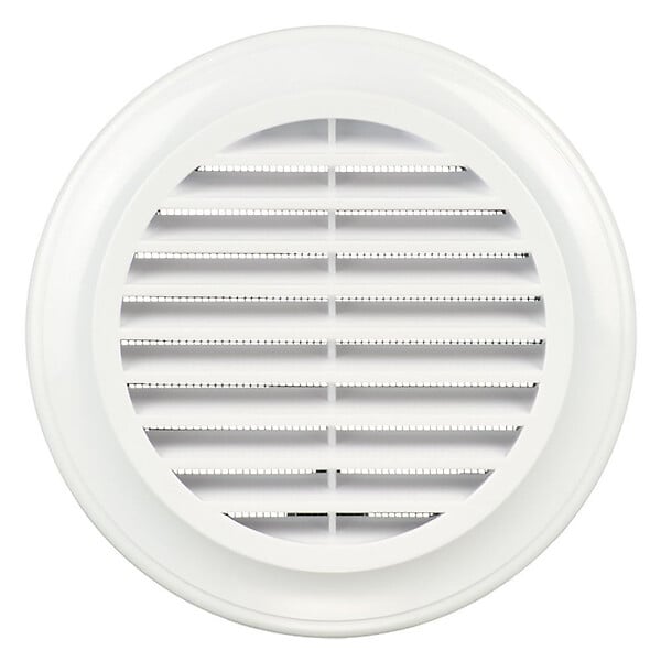 BLAUBERG - Grille aération ronde plastique blanc à ailettes inclinées DECOR avec moustiquaire - Diamètre (mm): 150 - large
