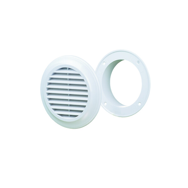 BLAUBERG - Grille aération ronde plastique blanc à ailettes inclinées DECOR avec moustiquaire - Diamètre (mm): 150 - large