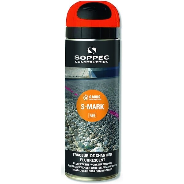 TOPCAR - SOPPEC - Aérosol traceur chantier fluo S-Mark - 10106 - Orange fluo - large