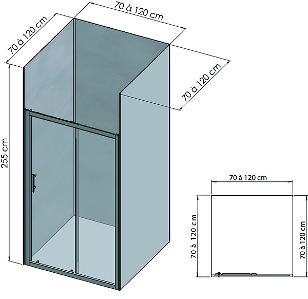 ONDEE - Pack de montage 3 panneaux muraux en niche - Béton 120 cm - profilés chromés - large