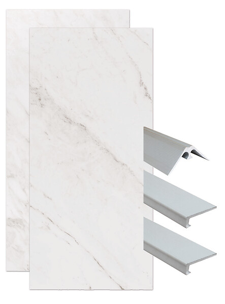 ONDEE - Pack complet de montage panneaux muraux Marbre Gris 120 cm - Profilé chromé inclus - large