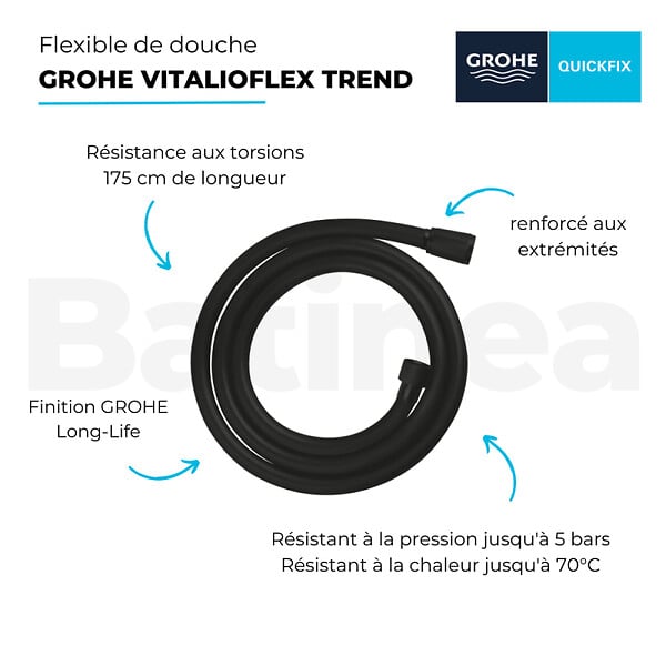 GROHE - Flexible de douche GROHE VitalioFlex Trend 1750 mm noir mat + nettoyant GrohClean - large