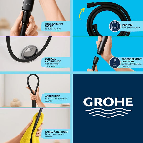 GROHE - Flexible de douche GROHE VitalioFlex Trend 1750 mm noir mat + nettoyant GrohClean - large