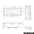 OTITEC - Baignoire rectangulaire - 180 x 80 cm - sans Habillage - avec Pieds - Repose-tête - Étagère bambou - Vidage Chrome - QUADRO - vignette