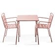 OVIALA - Ensemble table de jardin carrée et 2 fauteuils acier 70 cm rose poudré - Palavas - vignette