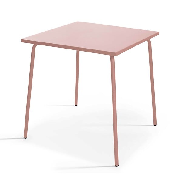 OVIALA - Ensemble table de jardin carrée et 2 fauteuils acier 70 cm rose poudré - Palavas - large