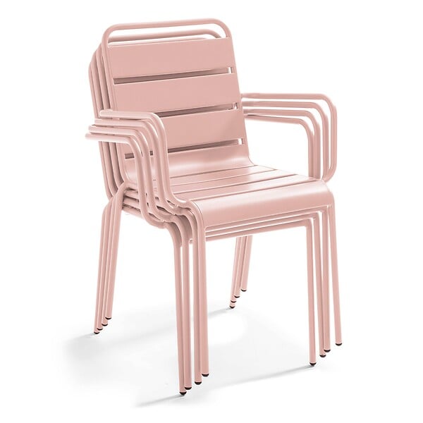 OVIALA - Ensemble table de jardin carrée et 2 fauteuils acier 70 cm rose poudré - Palavas - large
