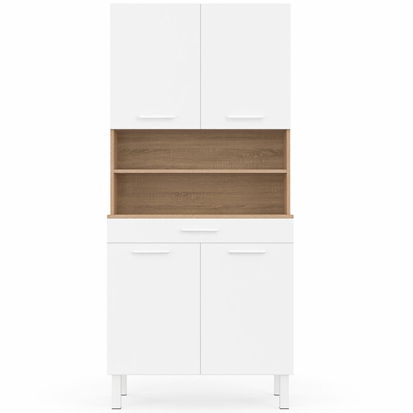 ID MARKET - Buffet de cuisine 80 CM CINA 4 portes + tiroir façon hêtre et blanc - large