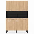 ID MARKET - Buffet de cuisine 120 CM CINA 6 portes + tiroir noir et façon hêtre - vignette