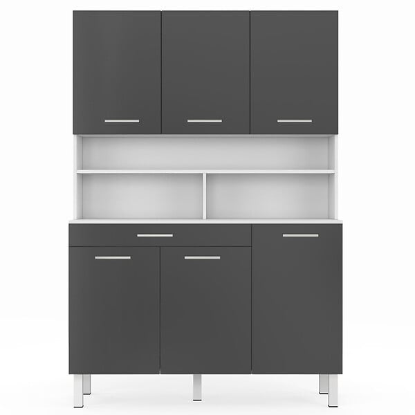 ID MARKET - Buffet de cuisine 120 CM CINA 6 portes + tiroir blanc et gris brillant - large