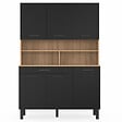 ID MARKET - Buffet de cuisine 120 CM CINA 6 portes + tiroir façon hêtre et noir - vignette