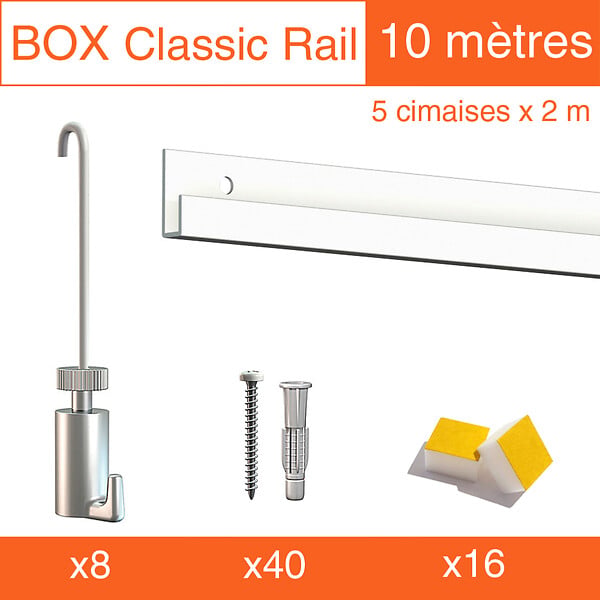 ARTITEQ - Cimaise Box Artiteq Classic PREMIUM + tiges - Kit accrochage tableau 6 mètres - large