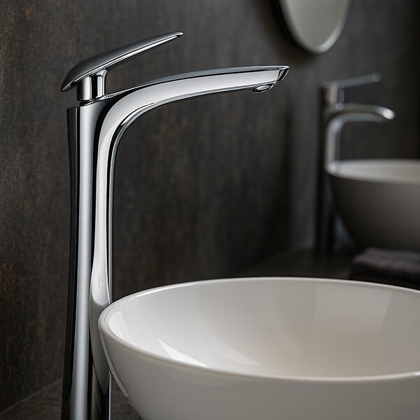 ESSEBAGNO - Galet mitigeur lavabo bec haut chrome poignée chrome - large