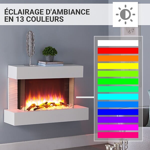 BALDERIA - Cheminée électrique BALDERIA Aidan, cheminée électrique murale, 2000 W - Blanc - large