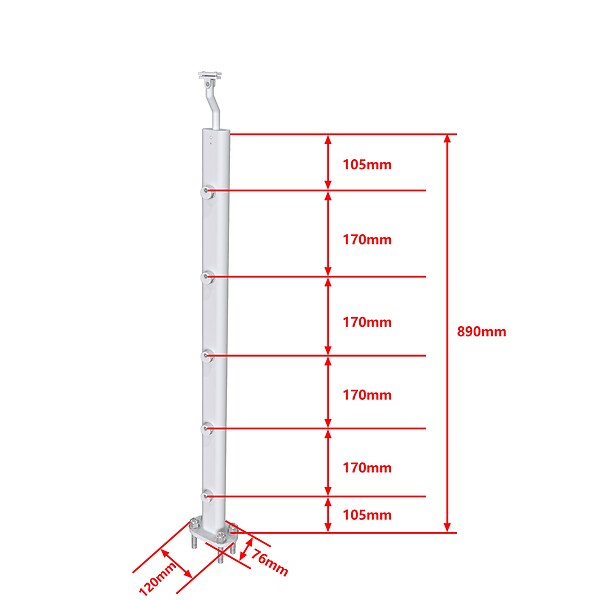 AICA SANITAIRE - Poteau de garde-corps - Pour intérieur et extérieur - Aluminium argenté - Fixation à  plat - large