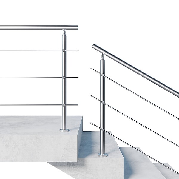 AICA SANITAIRE - Garde-corps 100cm avec main courante, en acier inoxydable 201, pour intérieur et extérieur, garde-corps avec 3 traverses - large