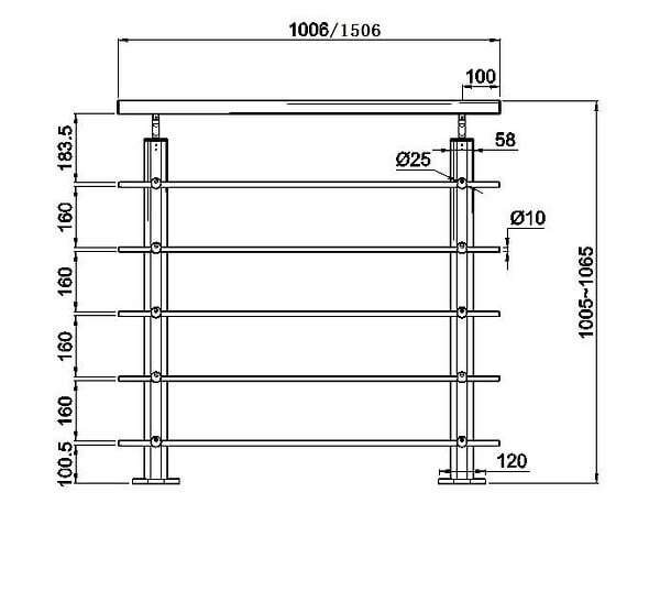 AICA SANITAIRE - Garde-corps - Pour intérieur et extérieur - Aluminium argenté - Avec 5 traverses et 1 main courante - 100cm - Fixation à  plat - large
