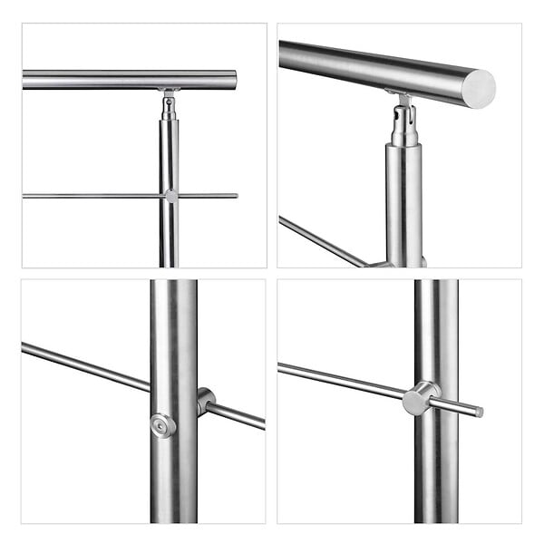 AICA SANITAIRE - Garde-corps 180cm avec main courante, en acier inoxydable 201, pour intérieur et extérieur, garde-corps avec 5 traverses - large