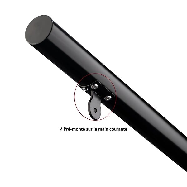 AICA SANITAIRE - Garde-corps 100cm noir, 1 main courante, sans traverses, inox 201, intérieur et extérieur, design moderne - kit complet - large