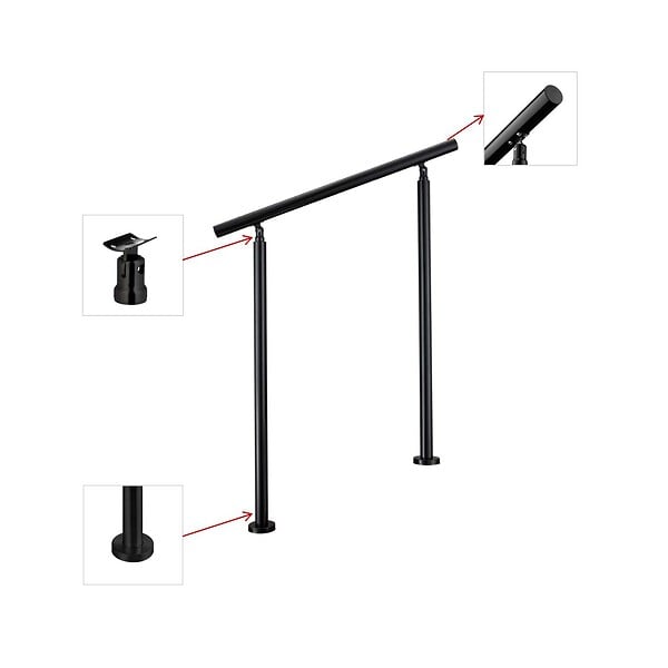 AICA SANITAIRE - Garde-corps 120cm noir, 1 main courante, sans traverses, inox 201, intérieur et extérieur, design moderne - kit complet - large