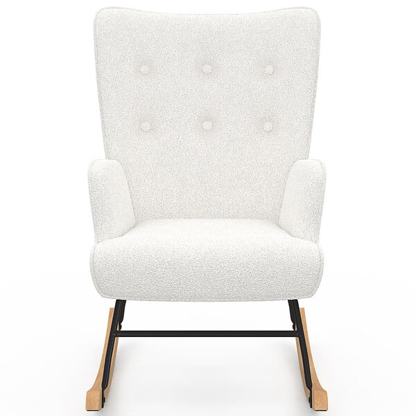 ID MARKET - Fauteuil scandinave IVAR en tissu à bascule bouclette blanc - large