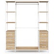 ID MARKET - Dressing double penderie + double colonne L. 140 cm UTAH avec 6 étagères et 6 bacs en tissu bois et blanc - vignette