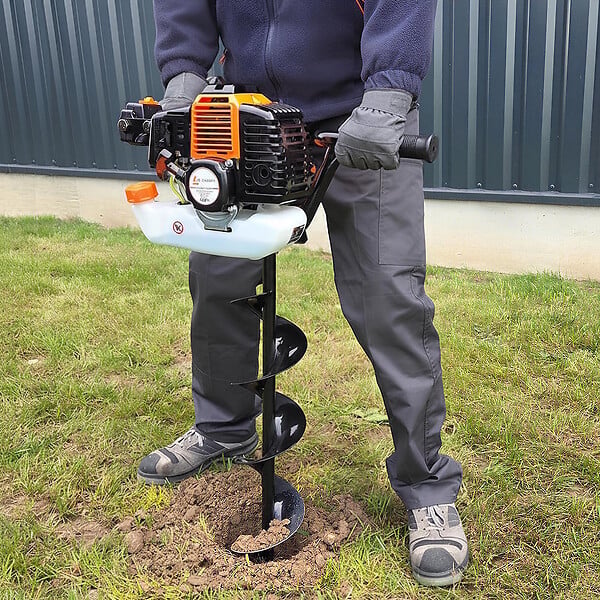 GT GARDEN - Tarière thermique 52 cm3 - 3 CV + lot de 3 mèches (80, 150 et 250 mm) - large