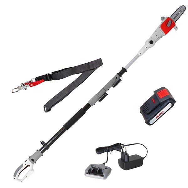 IKRA - Elagueur sur perche 20V Télescopique jusqu'à 4m - Elagueuse Guide Oregon 20cm- Inclus Batterie lithium 2.0Ah+ Chargeur IKRA - large