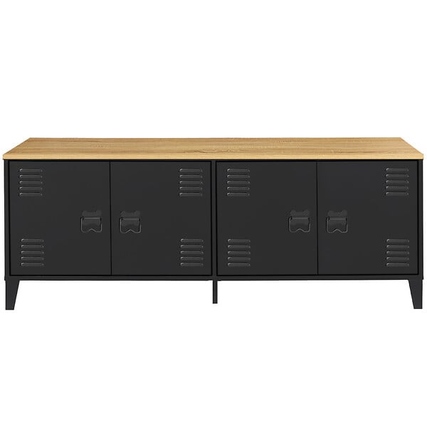 ID MARKET - Buffet bas 140 cm ESTER 4 portes métal noir et plateau bois design industriel - large