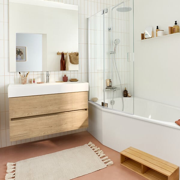 JACOB DELAFON - Tablier bain douche Bastille installation en niche blanc mat - large