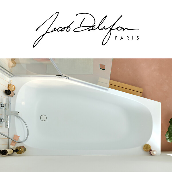 JACOB DELAFON - Pack baignoire bain douche 170 x 90 Bastille vidage à droite blanc brillant + tablier en niche + pare-bain chromé - large