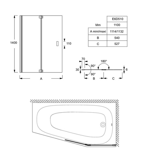 JACOB DELAFON - Pack baignoire bain douche 170 x 90 Bastille vidage à droite blanc brillant + tablier en niche + pare-bain chromé - large