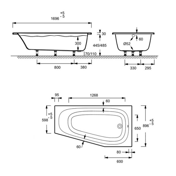 JACOB DELAFON - Pack baignoire bain douche 170 x 90 Bastille vidage à droite blanc brillant + tablier en niche + pare-bain chromé - large