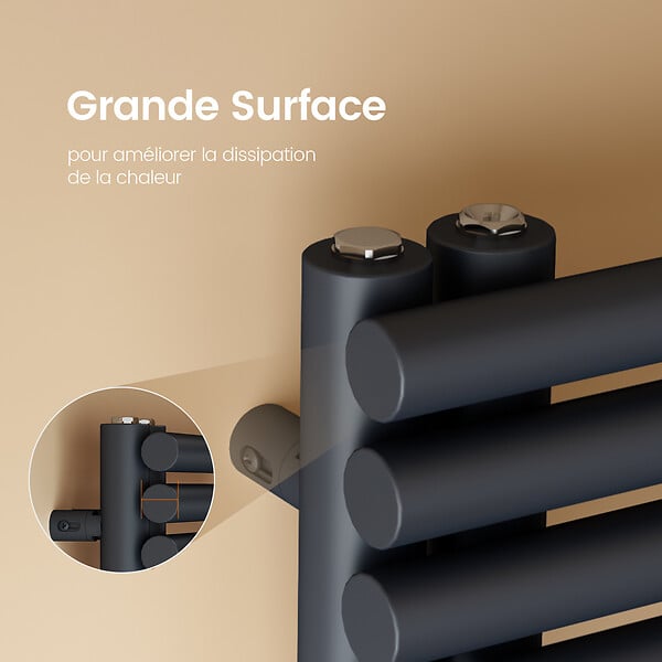 EMKE - EMKE Sèche-Serviettes Chauffage Central 1265 x 600 mm 776W – Radiateur Salle de Bain Eau Chaude, Anthracite - large