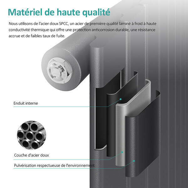 EMKE - EMKE Radiateur Chauffage Central 180 x 30 cm 559W – Radiateur Eau Chaude Vertical Étroit en Acier Noir - large