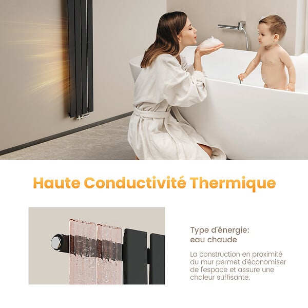 EMKE - EMKE Radiateur Chauffage Central 180 x 30 cm 559W – Radiateur Eau Chaude Vertical Étroit en Acier Noir - large