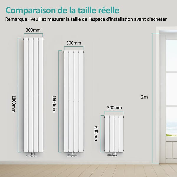 EMKE - EMKE Radiateur Chauffage Central 180 x 30 cm 1082W Double Panneau – Radiateur Eau Chaude Vertical Étroit en Acier Blanc - large