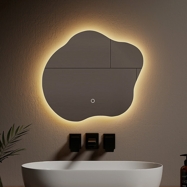 EMKE - EMKE Miroir lumineux salle de bain sans cadre 50x45cm , Miroir LED avec Interrupteur Tactile, Anti-buée, Miroir avec 3 couleurs Lumières - large