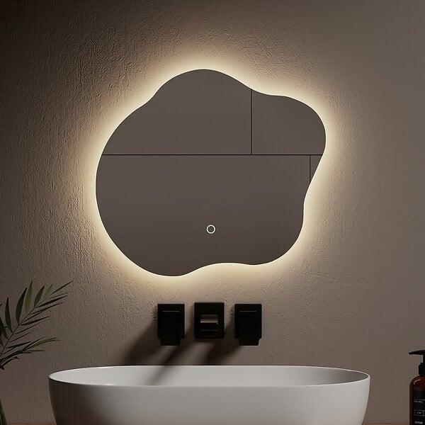 EMKE - EMKE Miroir lumineux salle de bain sans cadre 50x45cm , Miroir LED avec Interrupteur Tactile, Anti-buée, Miroir avec 3 couleurs Lumières - large
