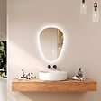 EMKE - EMKE Miroir Salle de Bain avec Éclairage, 60 x 45 cm, Miroir LED Asymétrique, Interrupteur Tactile, 3 Couleurs de Lumière Réglables, Miroir Anti-Buée - vignette